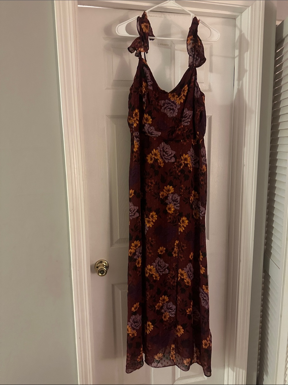 Tie-Shoulder Burgundy Floral Maxi Dress